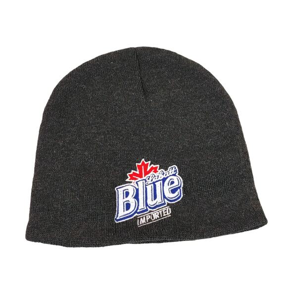Vintage 90s LABATT BLUE BEER KNIT BEANIE Winter SKI Hat Stocking Cap CANADA - Picture 1 of 4
